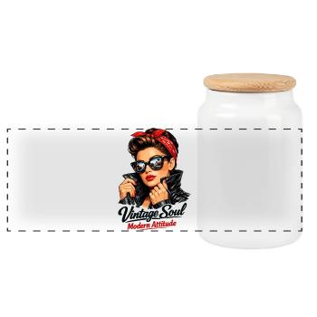 Attitude Soul Moderne Vintage – Pin-Up cool - Boîte à biscuits avec couvercle en bois - blanc - Devant