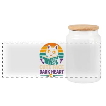 Chat d’horreur au visage mignon au cœur sombre - Boîte à biscuits avec couvercle en bois - blanc - Devant