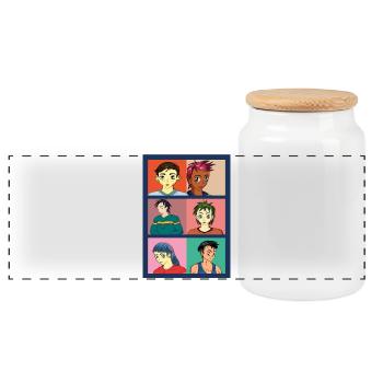 Portraits and facial expressions in anime style - Panoramic Cookie Jar with Wooden Lid - white - Front