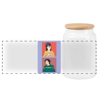 Deux illustrations et différentes émotions - Boîte à biscuits avec couvercle en bois - blanc - Devant