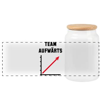 Team Aufwärts (Erfolg / Fortschritt / Rot 2C) - Panorama Keksdose mit Holzdeckel - Weiß - Vorne
