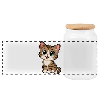 Chat mignon - Boîte à biscuits avec couvercle en bois - blanc - Devant