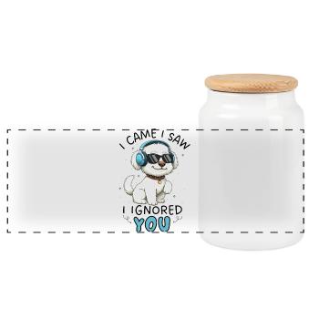 Cartoon Maltese I Came I Saw I Ignored You - Panoramic Cookie Jar with Wooden Lid - white - Front