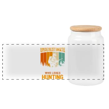 Never Underestimate an Old Man Who Hunts - Panoramic Cookie Jar with Wooden Lid - white - Front