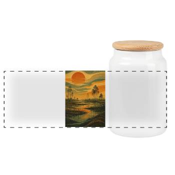 Wetland Dreams — Burning Sky - Panoramic Cookie Jar with Wooden Lid - white - Front