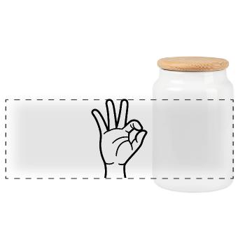 Okay, Hand - Panorama Keksdose mit Holzdeckel - Weiß - Vorne