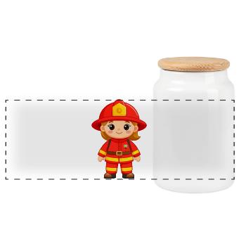 Comic Junge als Feuerwehrmann in Uniform & Helm - Panorama Keksdose mit Holzdeckel - Weiß - Vorne