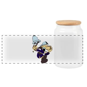 Dessin animé de crieur drôle avec une cloche - Boîte à biscuits avec couvercle en bois - blanc - Devant