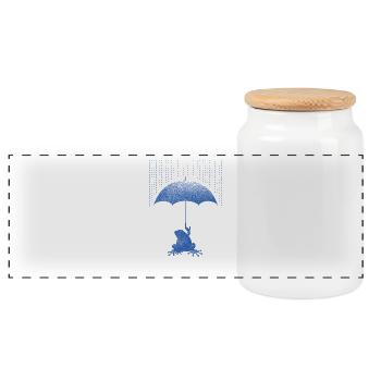 Frosch mit Regenschirm im Regen - Panorama Keksdose mit Holzdeckel - Weiß - Vorne