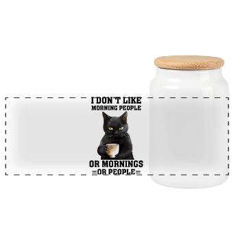 I Dont Like Morning People Cat - Panorama Keksdose mit Holzdeckel - Weiß - Vorne