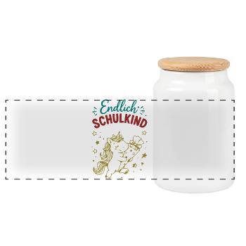 Endlich Schulkind - Panorama Keksdose mit Holzdeckel - Weiß - Vorne