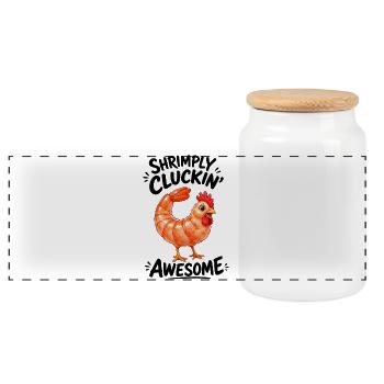 Henne mit Shrimps Lustiges Cartoon Motiv - Panorama Keksdose mit Holzdeckel - Weiß - Vorne
