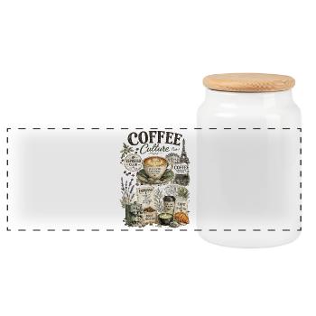 Vintage Pariser Collage-Kaffeekultur - Panorama Keksdose mit Holzdeckel - Weiß - Vorne