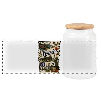 Vermont Green Mountain State Vintage-Aufkleber - Panorama Keksdose mit Holzdeckel - Weiß - Vorne