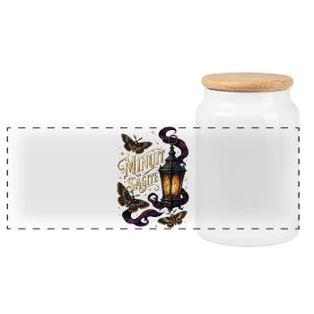 Minuit s'agite: lanterne et papillons - Boîte à biscuits avec couvercle en bois - blanc - Devant
