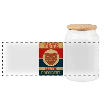 Staffie President - 013 - Panoramic Cookie Jar with Wooden Lid - white - Front