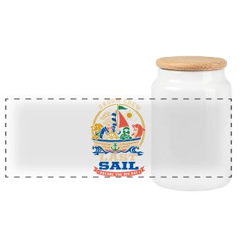 Last sailing trip before the wedding - Panoramic Cookie Jar with Wooden Lid - white - Front