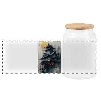 Pagode unter dem Mond in Aquarell - Panorama Keksdose mit Holzdeckel - Weiß - Vorne