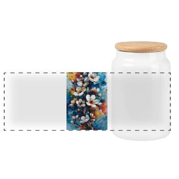 Helle Aquarellblüten - Panorama Keksdose mit Holzdeckel - Weiß - Vorne