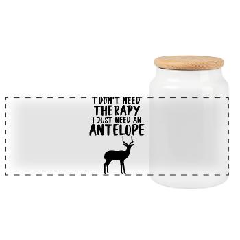 Antelope Saying Safari - Panoramic Cookie Jar with Wooden Lid - white - Front