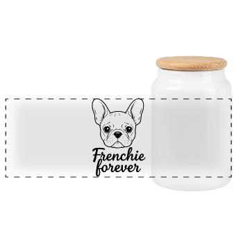 Frenchie forever - 002 - Panoramic Cookie Jar with Wooden Lid - white - Front