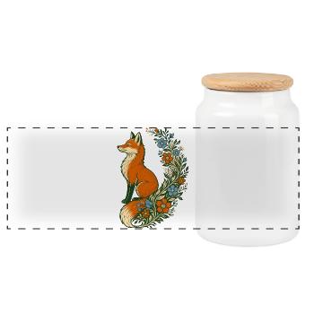 Folk Art Fox Wildflower Tail - Panoramic Cookie Jar with Wooden Lid - white - Front