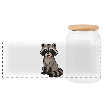 Cheerful raccoon cartoon motif - Panoramic Cookie Jar with Wooden Lid - white - Front