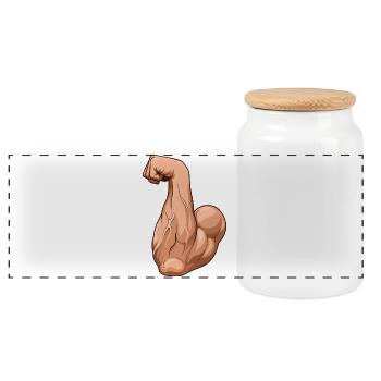 Muscle Arm Flex Illustration (Arm Wrestling Forearm) - Panoramic Cookie Jar with Wooden Lid - white - Front