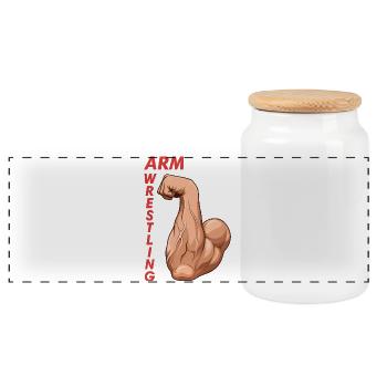 Arm Wrestling Power Arm - Panoramic Cookie Jar with Wooden Lid - white - Front