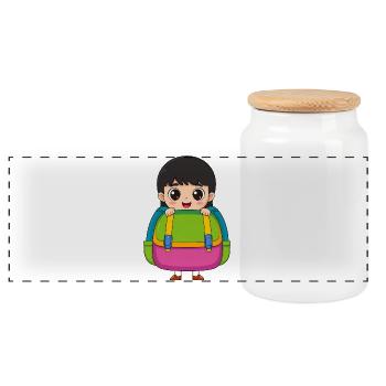 School enrollment girls with school bags – start of school - Panoramic Cookie Jar with Wooden Lid - white - Front
