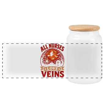 Nurse Nurse Halloween - Panoramic Cookie Jar with Wooden Lid - white - Front