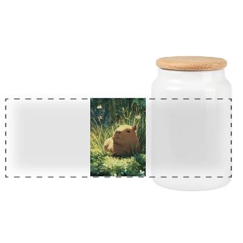 Sun hamster in the grass - Panoramic Cookie Jar with Wooden Lid - white - Front