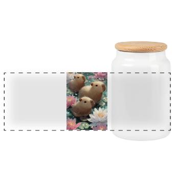 Capybaras au lotus pastel - Boîte à biscuits avec couvercle en bois - blanc - Devant