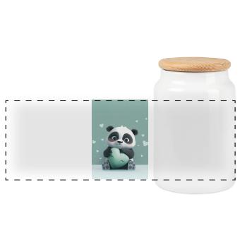 Panda tendre et cœur vert pastel - Boîte à biscuits avec couvercle en bois - blanc - Devant