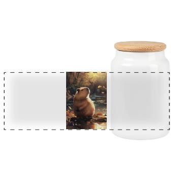 Autumn marmot in reflection - Panoramic Cookie Jar with Wooden Lid - white - Front