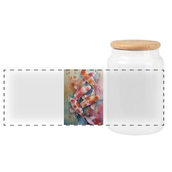 Multicolor Watercolor Koi - Panoramic Cookie Jar with Wooden Lid - white - Front