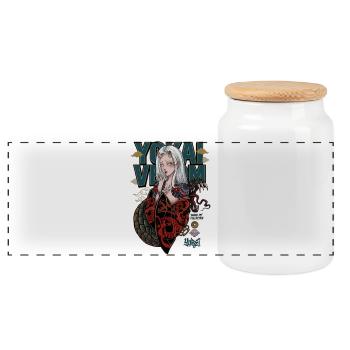 Yokai Serpent Oni Girl Japanese Streetwear Art - Panoramic Cookie Jar with Wooden Lid - white - Front