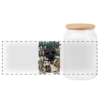 Maneki Oni Japanese Cat Streetwear Art Anime Kawai - Panoramic Cookie Jar with Wooden Lid - white - Front