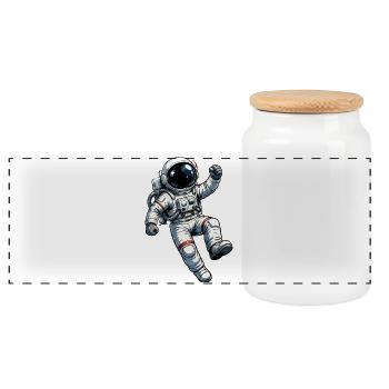 Retro Astronaut Comic Print - Panoramic Cookie Jar with Wooden Lid - white - Front