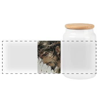 Portrait Crown Thorns - Panoramic Cookie Jar with Wooden Lid - white - Front