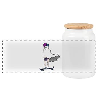 Ghost on the skateboard - Panoramic Cookie Jar with Wooden Lid - white - Front