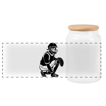 Fastpitch Softball Catcher - Panoramic Cookie Jar with Wooden Lid - white - Front