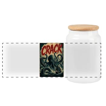Vintage CRACK Kraken - Panoramic Cookie Jar with Wooden Lid - white - Front