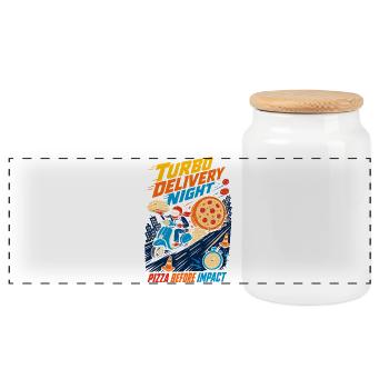 Turbo Pizza Delivery at Night - Panoramic Cookie Jar with Wooden Lid - white - Front