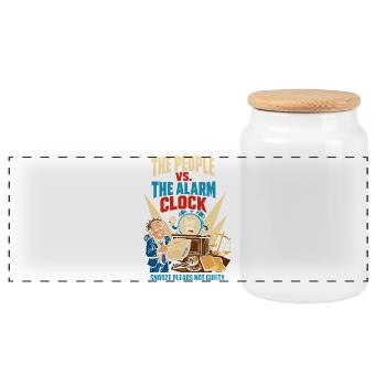 People against the alarm clock - Panoramic Cookie Jar with Wooden Lid - white - Front