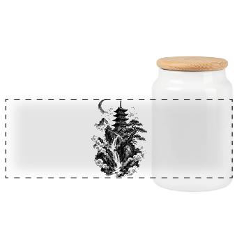 Japanese nature with pagoda and waterfall - Panoramic Cookie Jar with Wooden Lid - white - Front