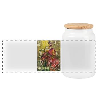 Puerto Rico Festival Retro Tropical Print - Panoramic Cookie Jar with Wooden Lid - white - Front