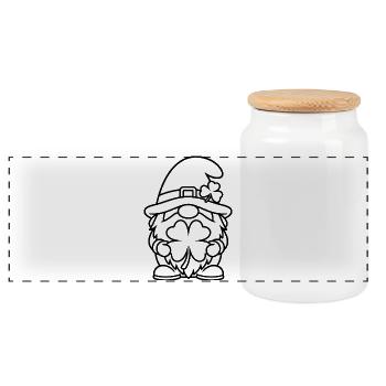 Nain mignon au trèfle porte-bonheur - Boîte à biscuits avec couvercle en bois - blanc - Devant