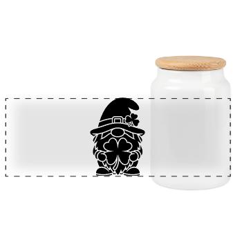Lucky Dwarf with Shamrock - Panoramic Cookie Jar with Wooden Lid - white - Front