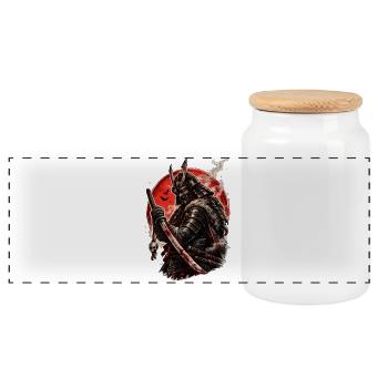 Blood Moon Samurai Warrior - Panoramic Cookie Jar with Wooden Lid - white - Front